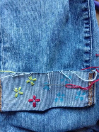 embroidered-denim-diy add second color of flower