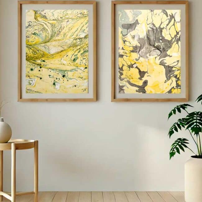 yellow-art-frames-in-living-room