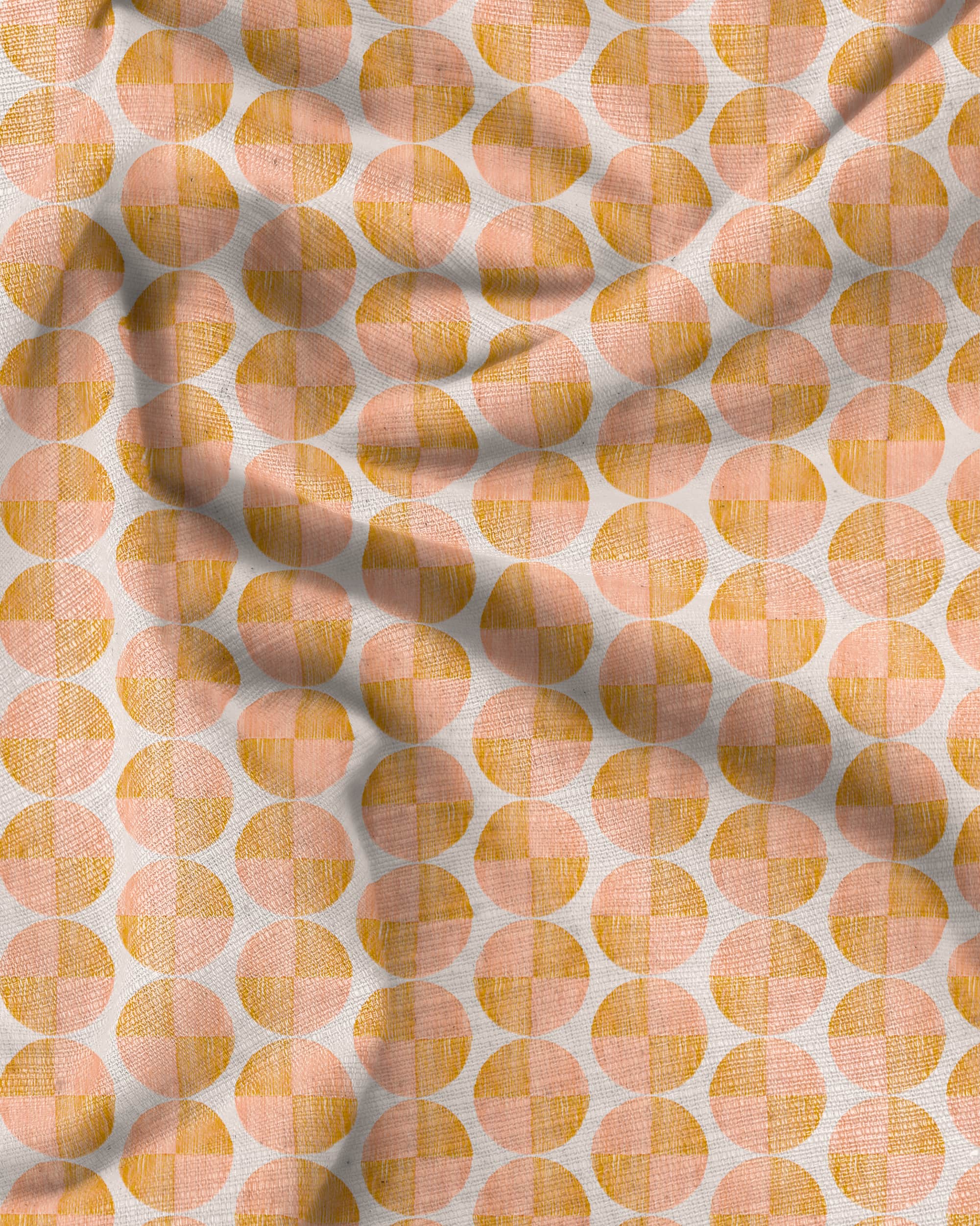 Elysia geometric upholstery fabric in peach yellow
