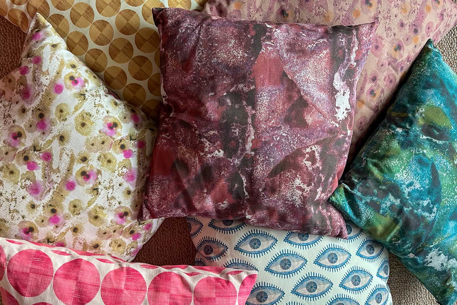 Handmade printed embroidery collection, sustainable linen textile design Berlin