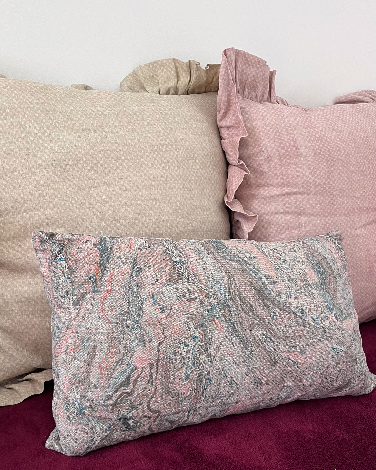 Marbled blue beige rustic linen cushion cover